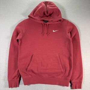 Nike Club Fleece Hoodie Sweatshirt Womens Small Clay Red Swoosh Comfort Classic